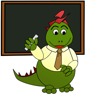 Comelio dragon in front of a blackboard