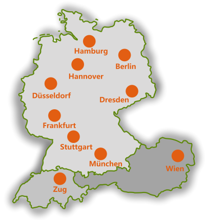 Map of Germany, Switzerland and Austria