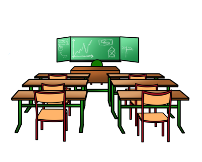 Class room with a blackboard and chairs